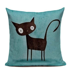 New Nordic decoration Design Linen Pillow Cover Black White Hand painting  Cat Eyes Cushion Cover Home Couple Cute Pillow Case