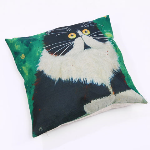 Colorful Cartoon Cat Pattern Pillow Cover