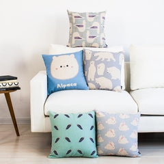 New Linen Pillow Cover Geometric Abstract Navy Blue Kite Fish Cushion Cover Bear Home Decorative Pillow Case