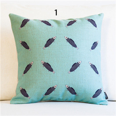 New Linen Pillow Cover Geometric Abstract Navy Blue Kite Fish Cushion Cover Bear Home Decorative Pillow Case
