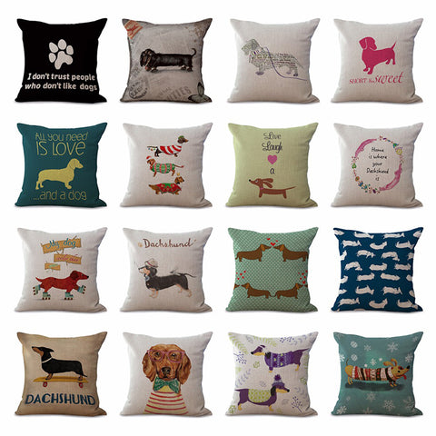Square 18" Cotton Linen Cute Dachshund Dogs Office Chair Back Waist Cushion Cover Fashion Couch Seat Pillow Case N0118