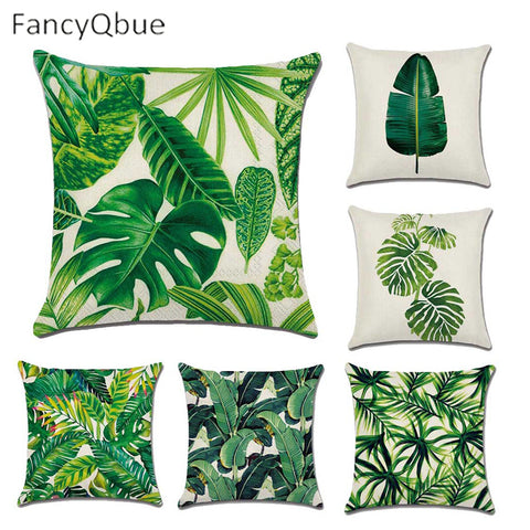 Rainforest Leaves Africa Linen Tropical Plants Hibiscus Flower Throw Pillow Case Chair Sofa Cushion Cover