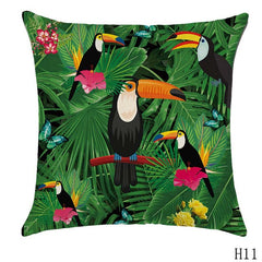 Rainforest Leaves Africa Linen Tropical Plants Hibiscus Flower Throw Pillow Case Chair Sofa Cushion Cover