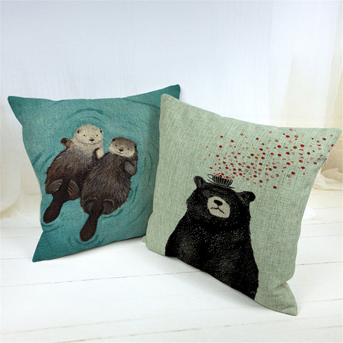 Otter and Bear Cushion Cover
