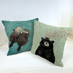 Otter and Bear Cushion Cover