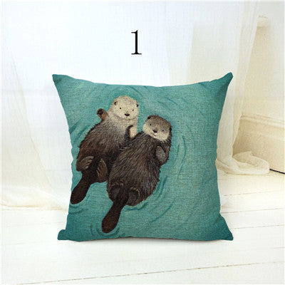 Otter and Bear Cushion Cover