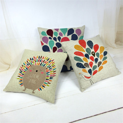 New fashion Linen Cushion Cover Colorful Cartoon animal Decorative Sofa Pillow Case  Car Home Decor 45cm*45cm Cojines Almohadas