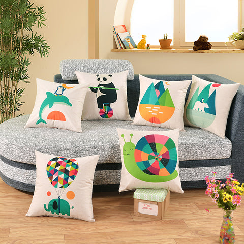 Happy Tree Cushion Cover Cartoon Animal Cotton Linen Colorful Decorative Pillow Case Chair Square Waist and Seat 45x45cm