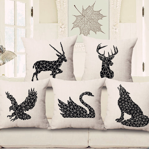 KYYZROZZZ Decorative throw pillow case cover animals square black beige color cotton linen cushion cover for sofa home decor
