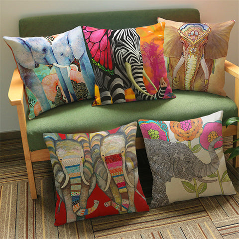 Wild Animal Decorative Cushion Cover Colorful butterfly Elephant Throw Pillow case Cotton Linen home decor sofa chair car seat