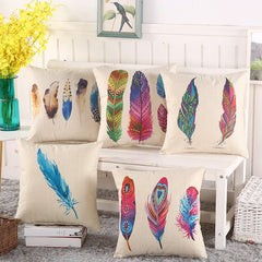 Colorful feathers cushion cover
