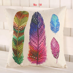 Colorful feathers cushion cover