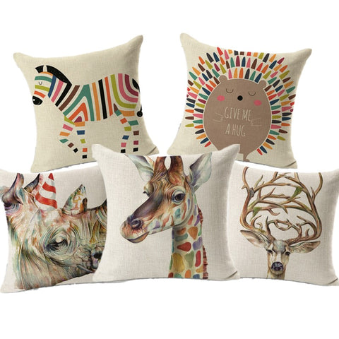 Rhino-Zebra-Elk-Giraffe Cushion Cover