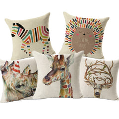 Rhino-Zebra-Elk-Giraffe Cushion Cover