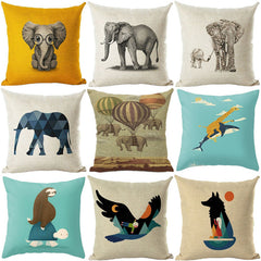 Cushion Cover: Elephant, Wolf, Turtle, Birds