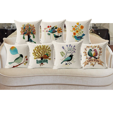 Pillow Case Beautiful Flower and Bird Cotton Linen Pillowcase For Bedroom Chair Seat Throw Pillowcase Pillow Cover