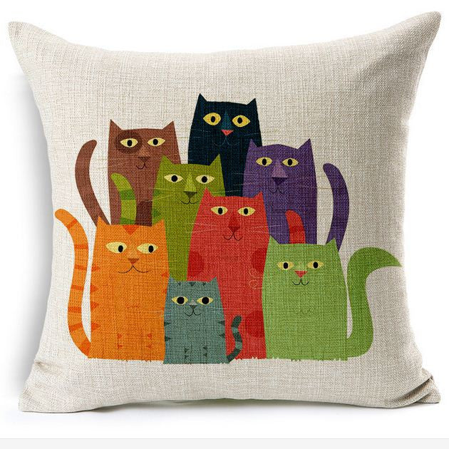 Colorful Cartoon Cats Cushion Cover