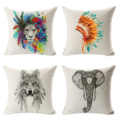 High Qulity Cotton Linen Elephant skull wolf Printed Decorative Cushion Cover Pillow Case Car Seat 45*45cm Pillowcase XJBZT205